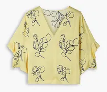 Floral-print satin-crepe blouse - Yellow