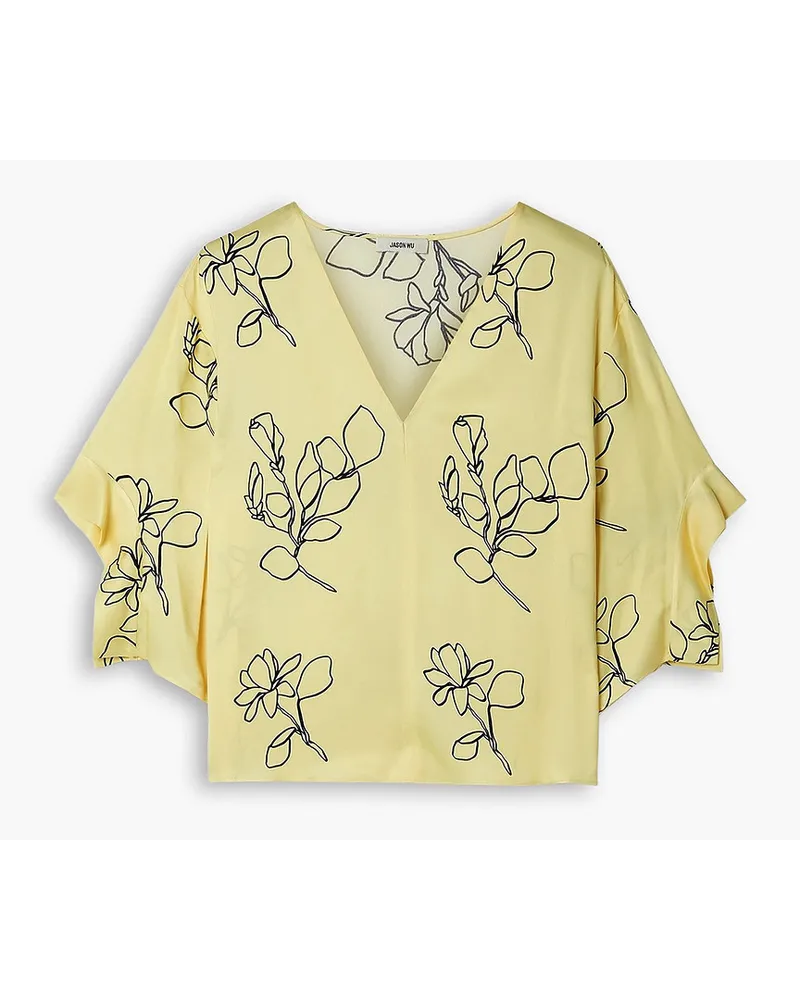 Jason Wu Floral-print satin-crepe blouse - Yellow Yellow