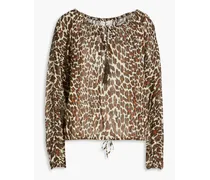 Pussy-bow leopard-print cotton and silk-blend blouse - Animal print