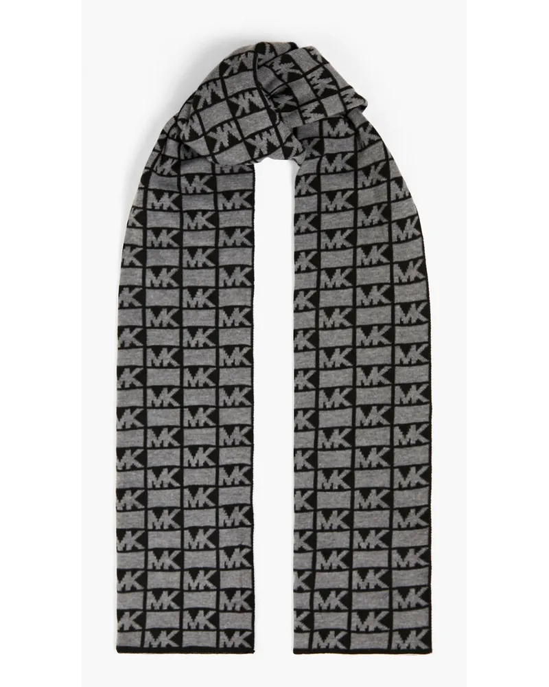 Printed intarsia-knit scarf - Black