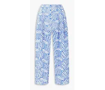 Simone cropped broderie anglaise cotton-blend tapered pants - Blue