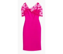 Appliquéd mesh-paneled woven dress - Pink