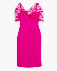 THEIA Appliquéd mesh-paneled woven dress - Pink Pink