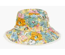 Floral-print linen bucket hat - Yellow