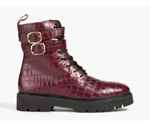 Annabella croc-effect leather combat boots - Burgundy