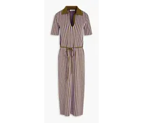 Belted striped jacquard-knit midi dress - Purple