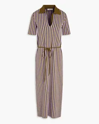 Tory Burch Belted striped jacquard-knit midi dress - Purple Purple