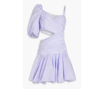 One-sleeve cutout linen-blend gauze mini dress - Purple