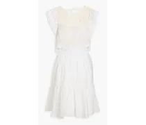 Isee crochet-paneled linen-blend gauze mini dress - White