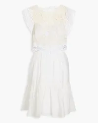 Sandro Crochet-paneled linen-blend gauze mini dress - White White