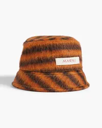 Marni Logo-appliquéd striped knitted bucket hat - Orange Orange