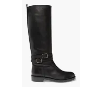 Buckled leather knee boots - Black