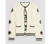Intarsia and cable-knit wool cardigan - White