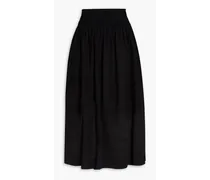 Shirred gauze midi skirt - Black