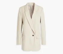 Double-breasted embellished wool and cotton-blend twill blazer - Neutral