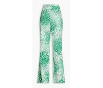 Printed silk and cotton-blend flared pants - Green
