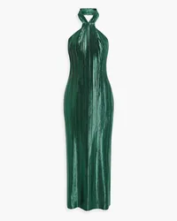 GALVAN Panarea metallic plissé-crepe halterneck midi dress - Green Green