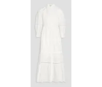 Ruffled linen-blend midi dress - White