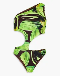 Louisa Ballou One-shoulder cutout printed swimsuit - Green Green