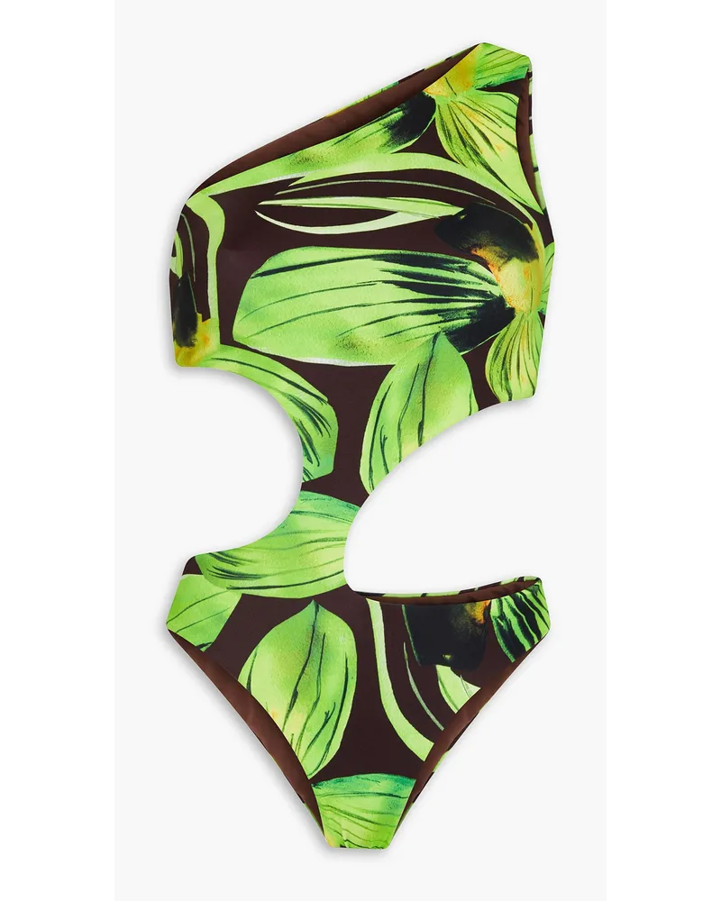 Louisa Ballou One-shoulder cutout printed swimsuit - Green Green