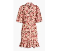 Gathered floral-print jacquard mini shirt dress - Neutral
