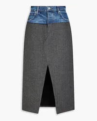 Frame Denim Denim-paneled herringbone twill midi skirt - Gray Gray