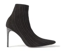 Crystal-embellished metallic ribbed-knit sock boots - Black