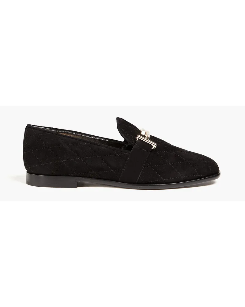 TOD'S Embellished quilted suede loafers - Black Black