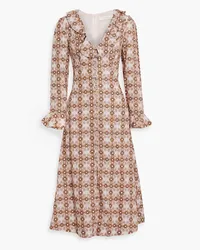 Zimmermann Ruffle-trimmed floral-print linen-gauze midi dress - Pink Pink