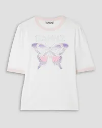 Ganni Embellished printed stretch-TENCEL™ Lyocell T-shirt - White White