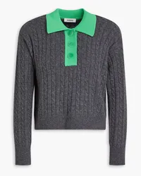 Sandro Two-tone cable-knit wool-blend polo sweater - Gray Gray