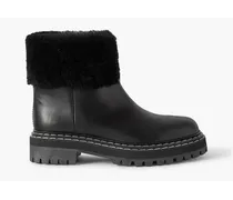Shearling-lined leather ankle boots - Black