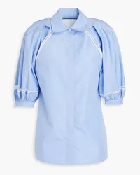 3.1 phillip lim Lattice-trimmed pleated cotton-blend poplin shirt - Blue Blue