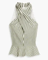 Veronica Beard Drey striped cotton-blend poplin peplum top - Green Green