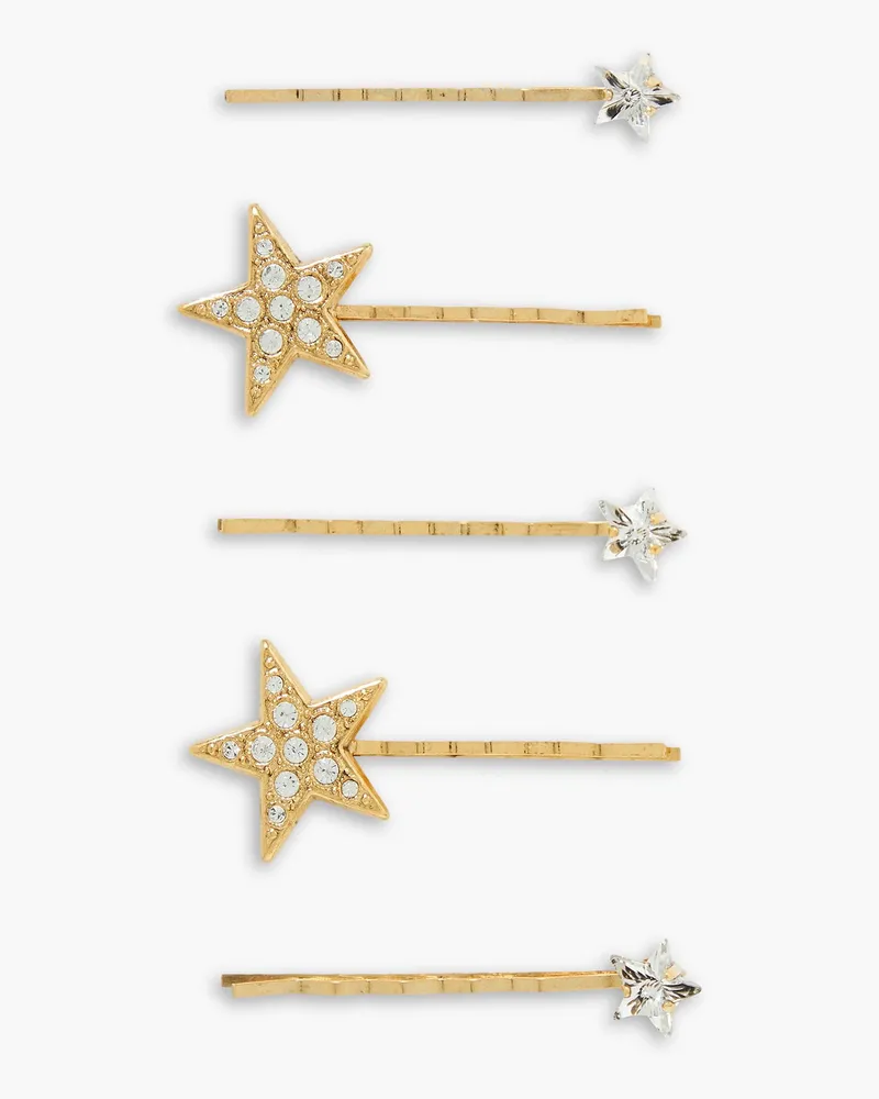 Jennifer Behr Juno set of five gold-tone crystal hair slides - Metallic Metallic