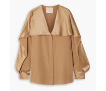 Piera cape-effect silk crepe de chine and satin blouse - Neutral
