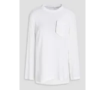 Bead-embellished silk-blend charmeuse blouse - White