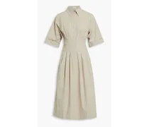 Bead-embellished cutout cotton-poplin midi dress - Neutral