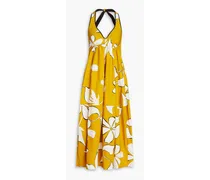 Floral-print cotton-poplin midi dress - Yellow