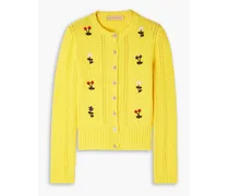 Oma embroidered cable-knit wool cardigan - Yellow