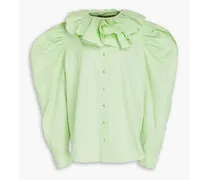 Ruffle-trimmed cotton-poplin shirt - Green
