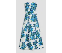 Simran strapless floral-print taffeta midi dress - Blue