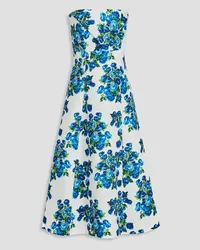 EMILIA WICKSTEAD Simran strapless floral-print taffeta midi dress - Blue Blue