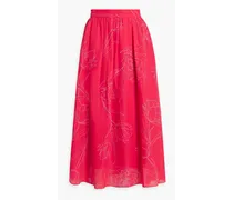 Gathered floral-print silk-crepe midi skirt - Red
