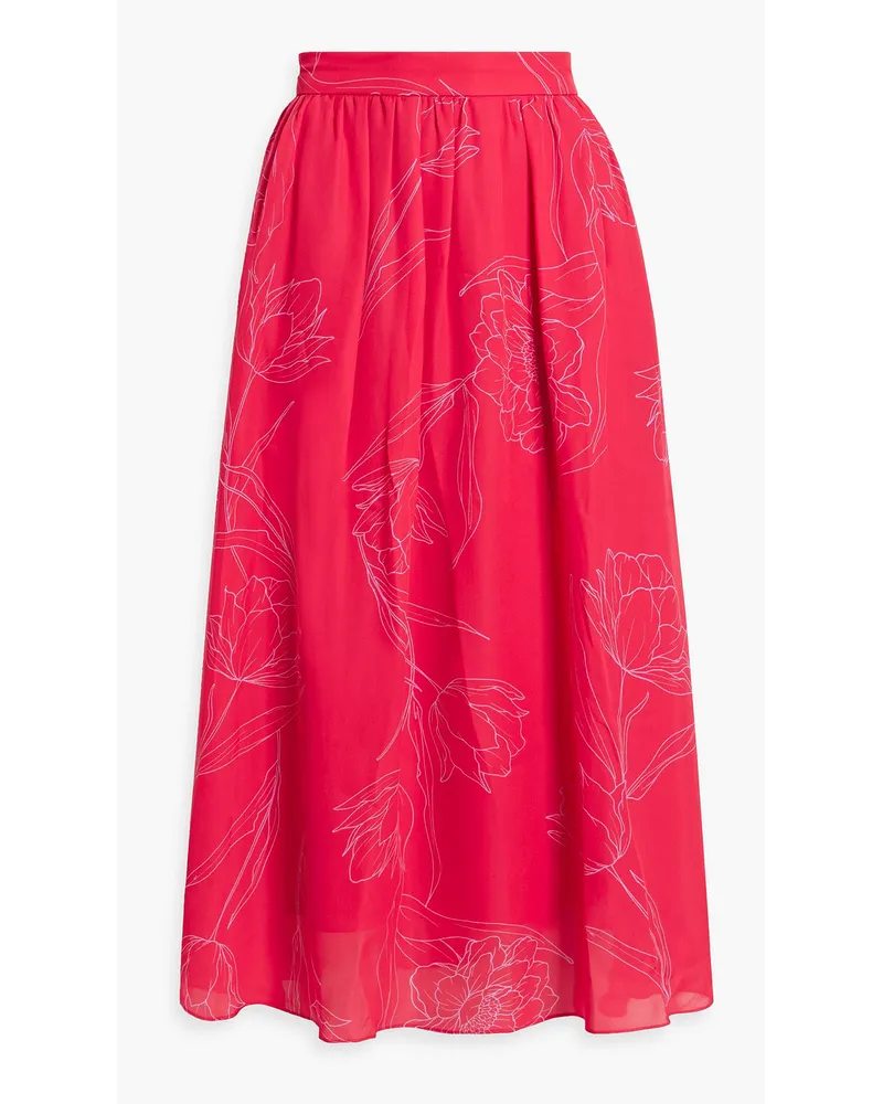 Carolina Herrera New York Gathered floral-print silk-crepe midi skirt - Red Red