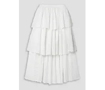 Kasiana layered tiered broderie anglaise cotton midi skirt - White