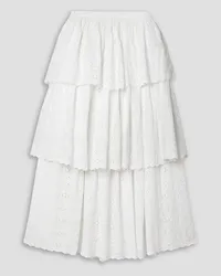 LoveShackFancy Kasiana layered tiered broderie anglaise cotton midi skirt - White White