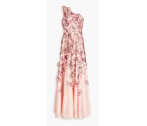 One-shoulder embroidered duchesse-satin gown - Pink