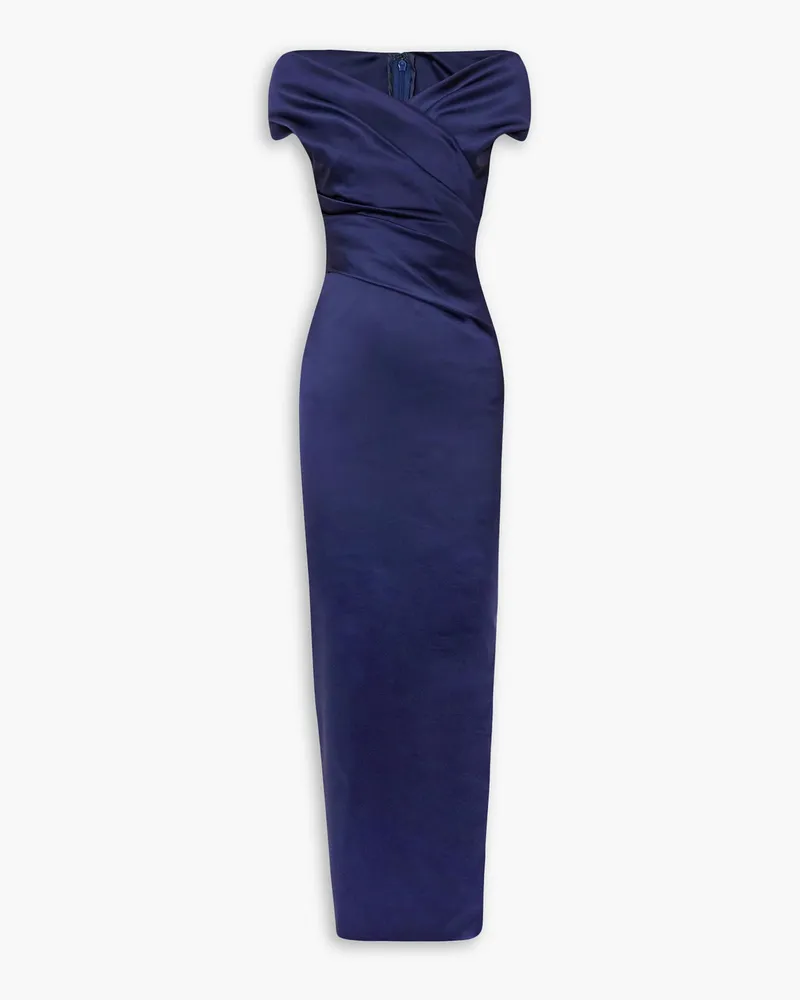 Talbot Runhof Ruched wrap-effect satin gown - Blue Blue