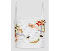 Embroidered crochet-knit cotton tank - White